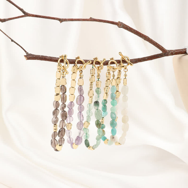 Bracciale Olivenorma con perline di pietra naturale irregolare in metallo 