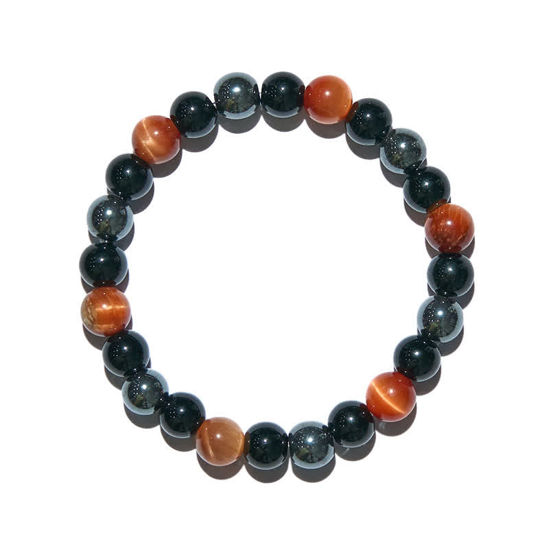 Braccialetto di perline in ematite e ossidiana con occhio di tigre arancione Olivenorma 