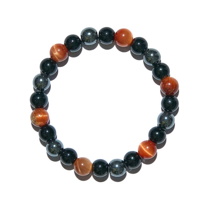Braccialetto di perline in ematite e ossidiana con occhio di tigre arancione Olivenorma 