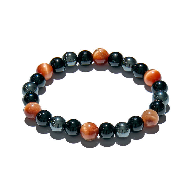 Braccialetto di perline in ematite e ossidiana con occhio di tigre arancione Olivenorma 