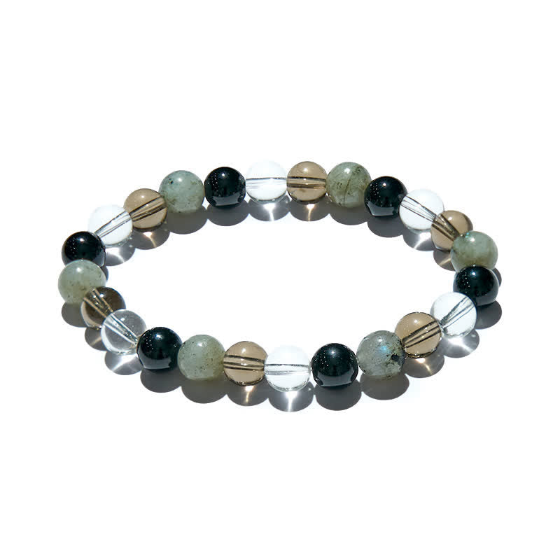 Braccialetto di perline in quarzo fumé con ossidiana e labradorite trasparente Olivenorma