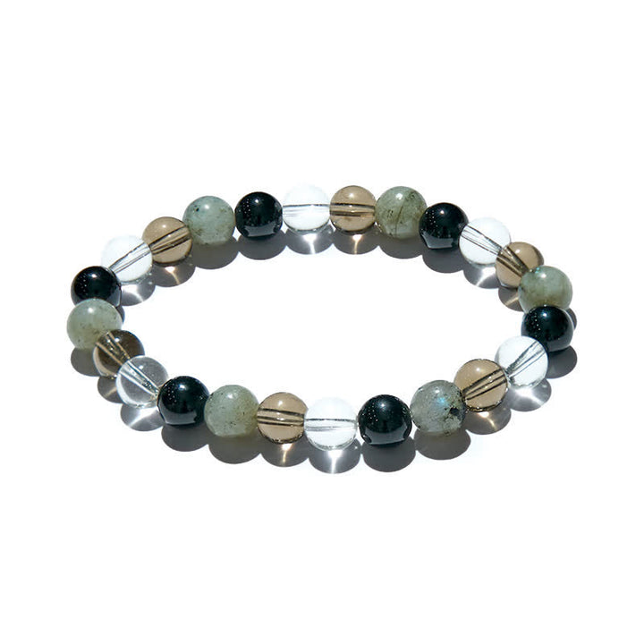 Braccialetto di perline in quarzo fumé con ossidiana e labradorite trasparente Olivenorma