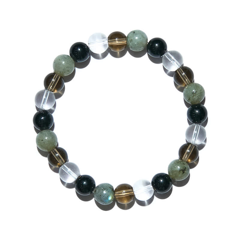 Braccialetto di perline in quarzo fumé con ossidiana e labradorite trasparente Olivenorma