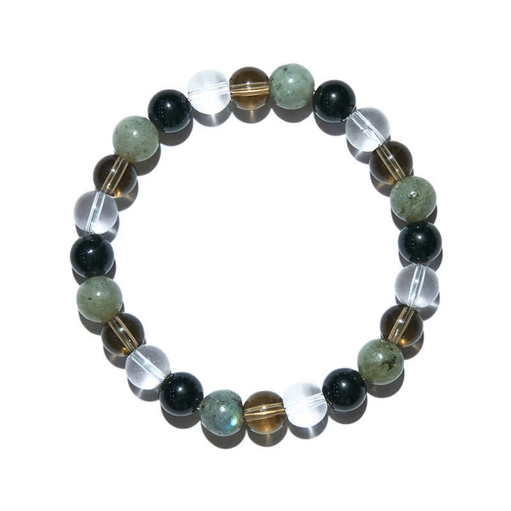 Braccialetto di perline in quarzo fumé con ossidiana e labradorite trasparente Olivenorma