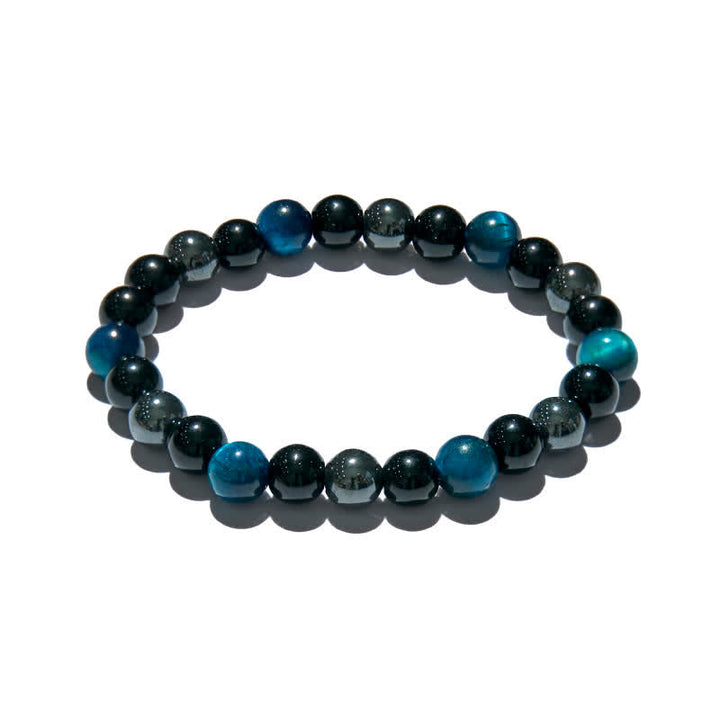 Bracciale Olivenorma con perline in ematite e ossidiana occhio di tigre blu 