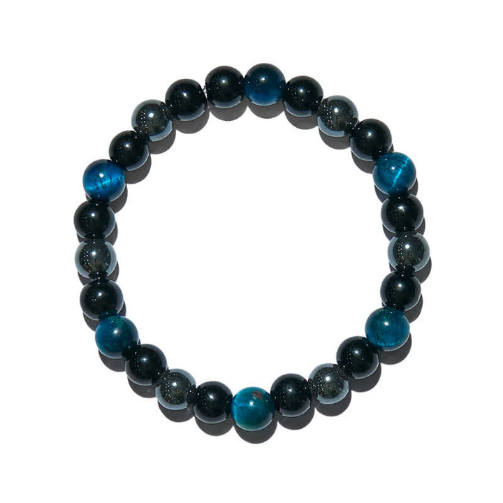 Bracciale Olivenorma con perline in ematite e ossidiana occhio di tigre blu 