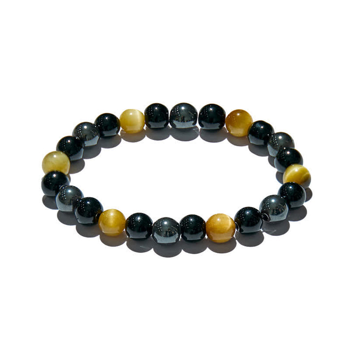 Braccialetto di perline in ematite e ossidiana con occhio di tigre giallo Olivenorma 