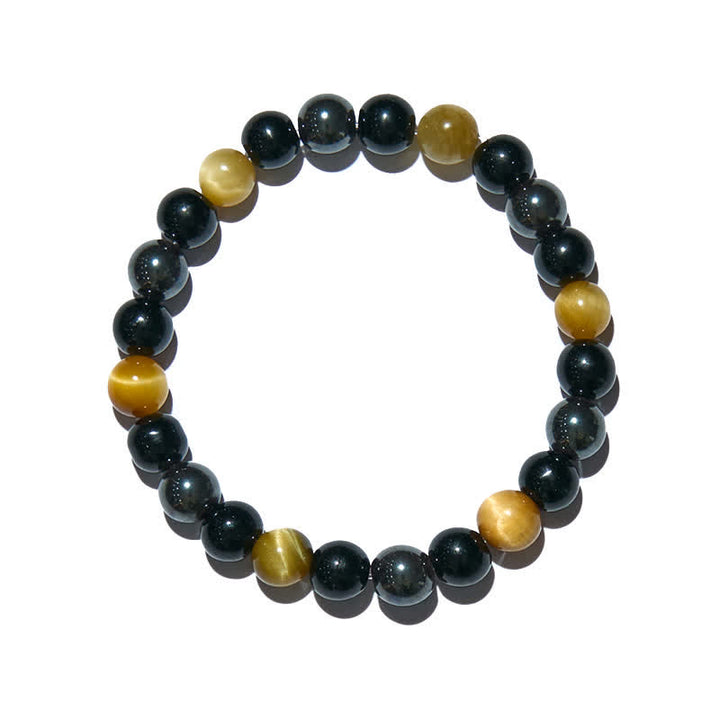 Braccialetto di perline in ematite e ossidiana con occhio di tigre giallo Olivenorma 