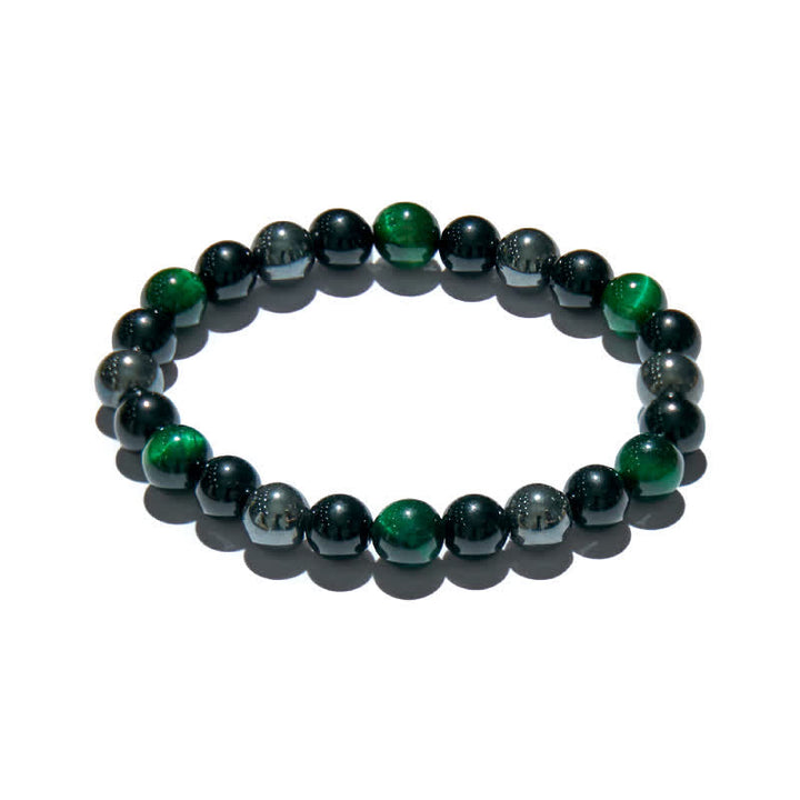 Braccialetto di perline in ematite e ossidiana con occhio di tigre verde Olivenorma 