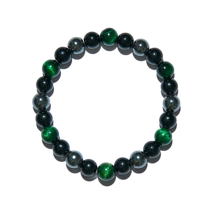 Braccialetto di perline in ematite e ossidiana con occhio di tigre verde Olivenorma 
