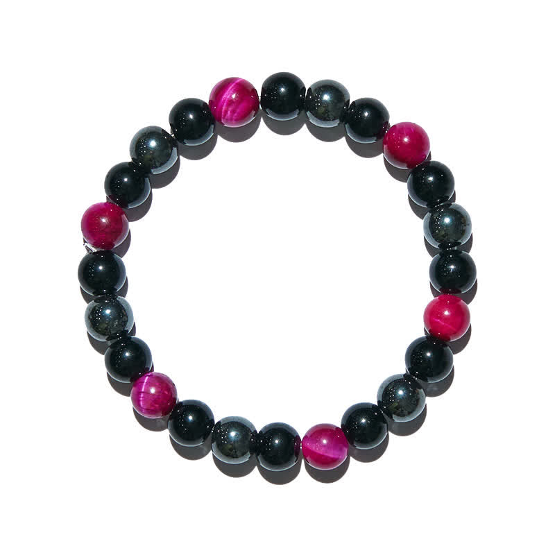 Bracciale Olivenorma con perline in ematite e ossidiana occhio di tigre rosso rosa 