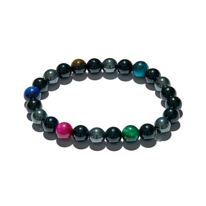 Braccialetto di perline di ematite e ossidiana occhio di tigre multicolore Olivenorma 