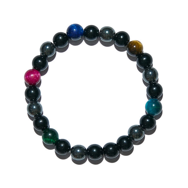 Braccialetto di perline di ematite e ossidiana occhio di tigre multicolore Olivenorma 