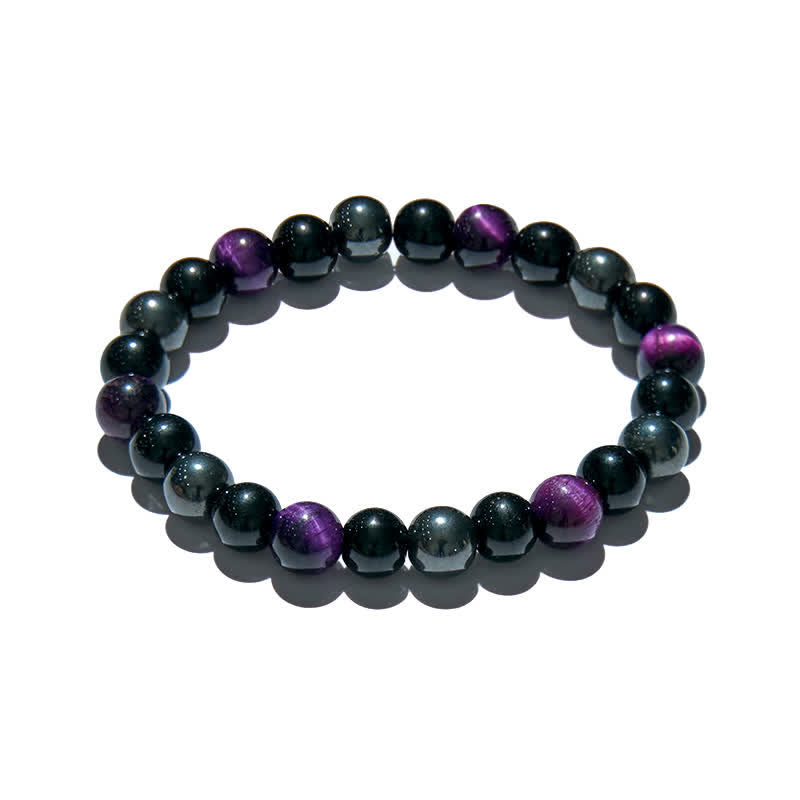 Bracciale Olivenorma con perline in ossidiana ematite viola occhio di tigre
