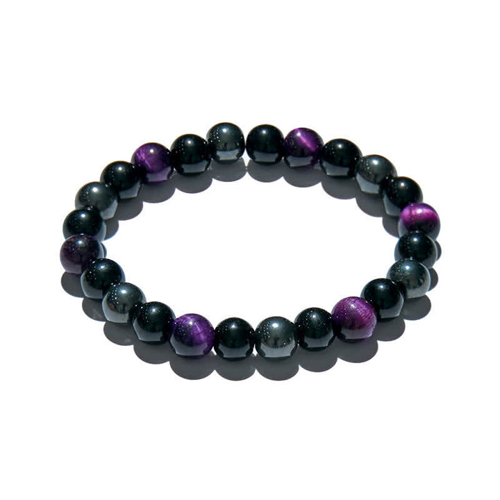 Bracciale Olivenorma con perline in ossidiana ematite viola occhio di tigre