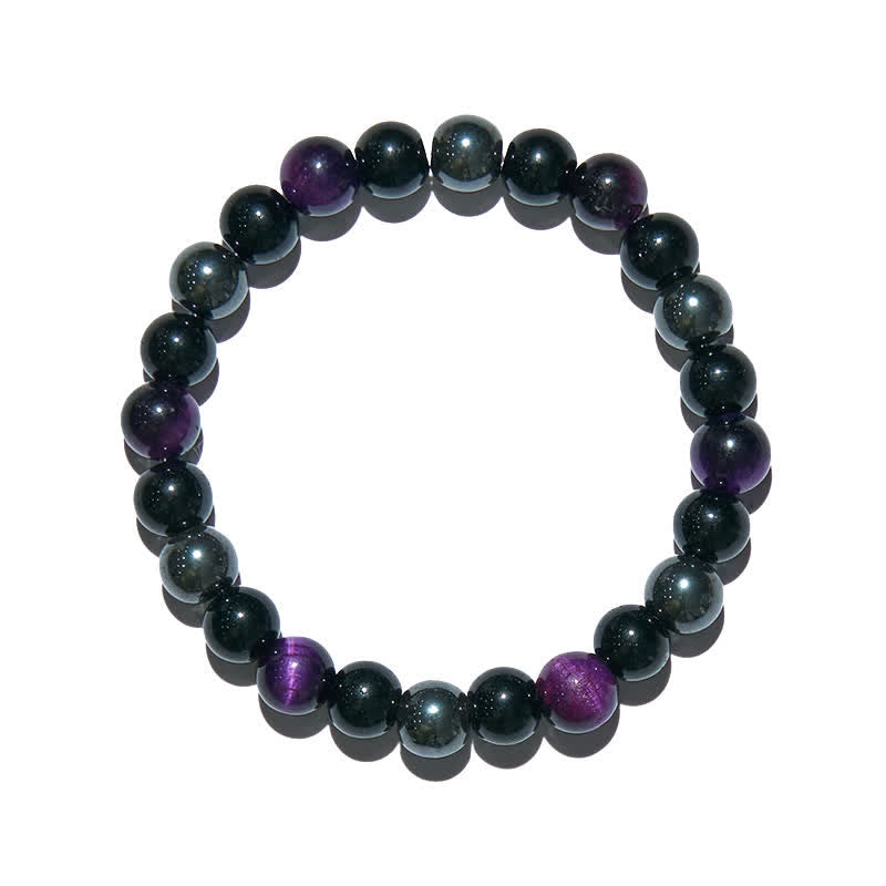 Bracciale Olivenorma con perline in ossidiana ematite viola occhio di tigre