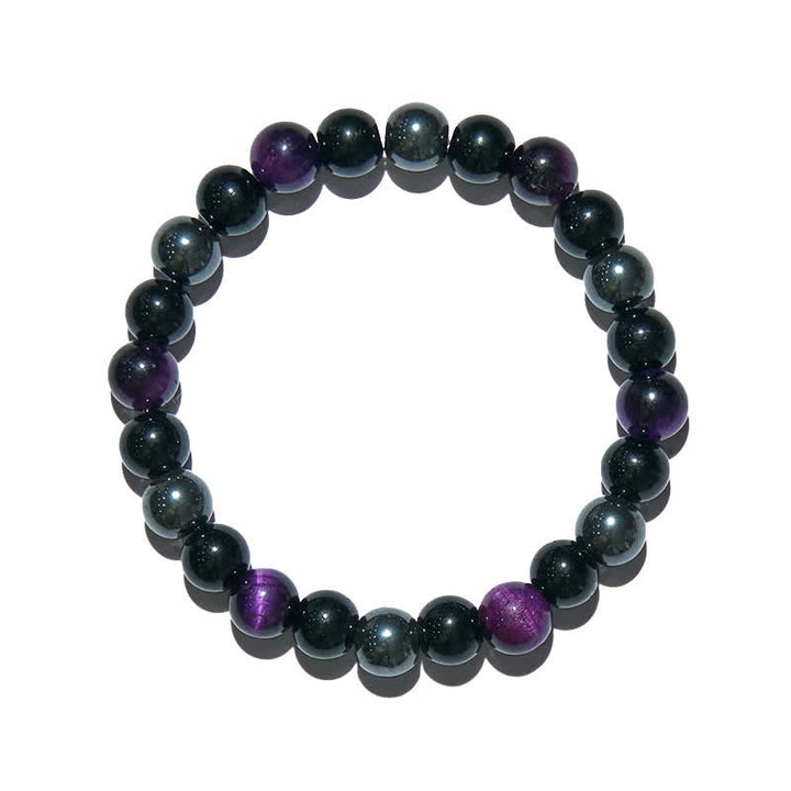 Bracciale Olivenorma con perline in ossidiana ematite viola occhio di tigre
