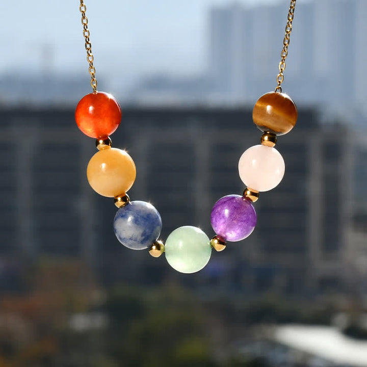 Olivenorma Collana di perline fatte a mano in pietra naturale di 7 colori