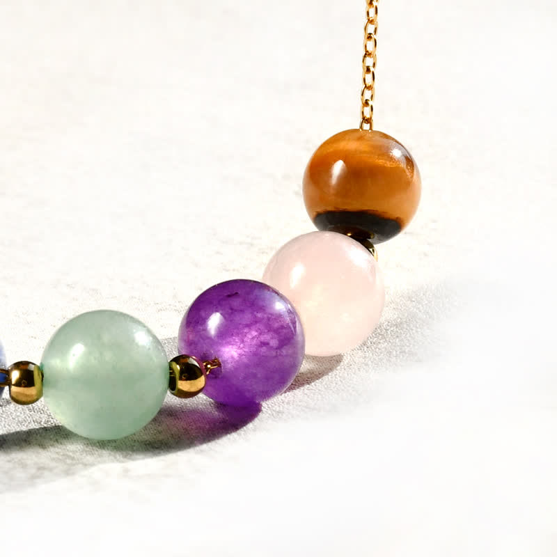 Olivenorma Collana di perline fatte a mano in pietra naturale di 7 colori