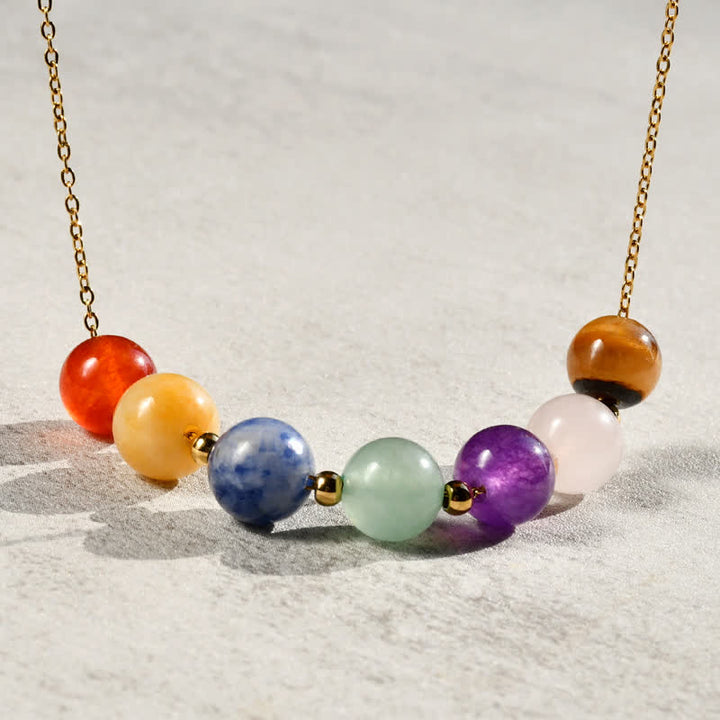 Olivenorma Collana di perline fatte a mano in pietra naturale di 7 colori