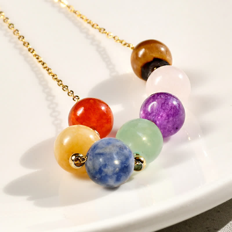 Olivenorma Collana di perline fatte a mano in pietra naturale di 7 colori