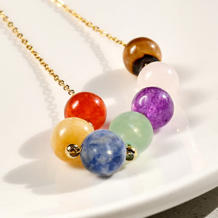 Olivenorma Collana di perline fatte a mano in pietra naturale di 7 colori