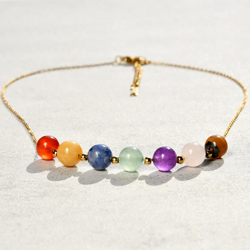 Olivenorma Collana di perline fatte a mano in pietra naturale di 7 colori