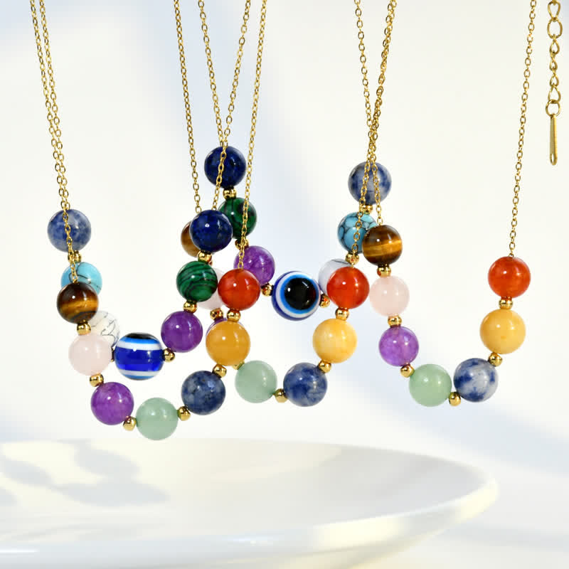 Olivenorma Collana di perline fatte a mano in pietra naturale di 7 colori