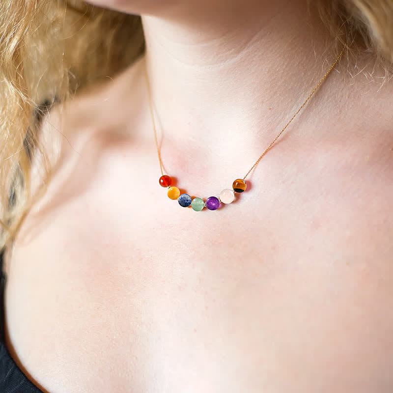 Olivenorma Collana di perline fatte a mano in pietra naturale di 7 colori