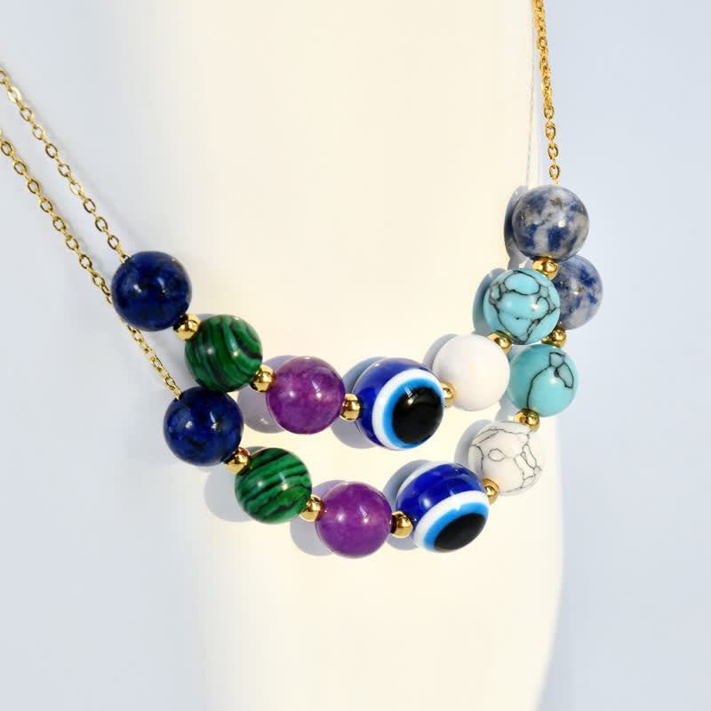 Collana di perline di pietra naturale Olivenorma realizzata a mano con perline anti-malocchio