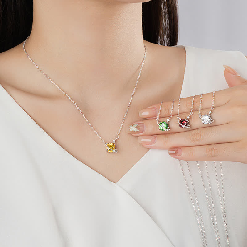 Collana in argento sterling con ciondolo pianeta in zircone colorato Olivenorma
