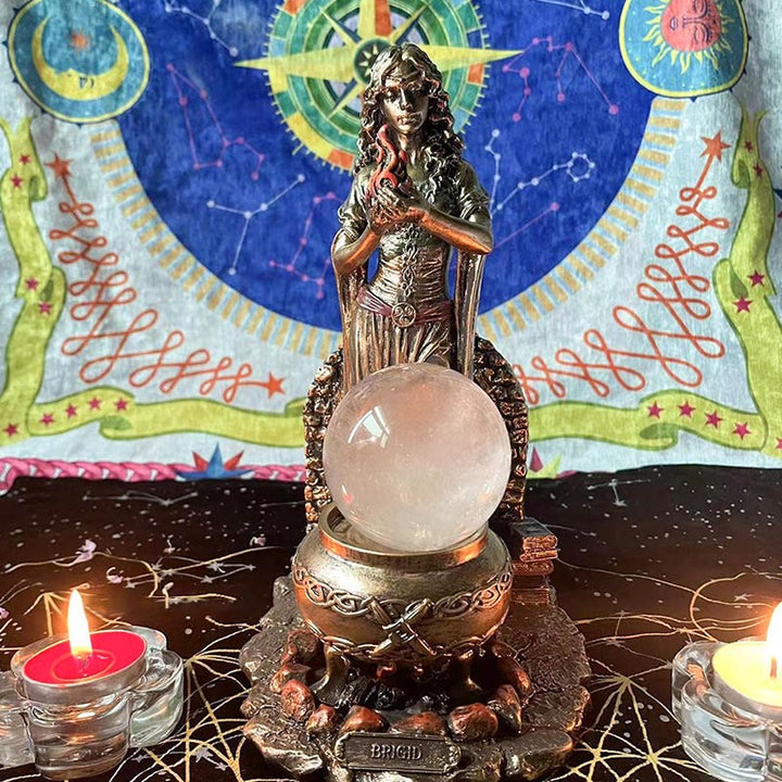 Olivenorma Dea BRIGID Statua Portacandele Porta Sfera di Cristallo