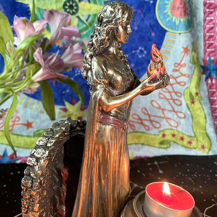 Olivenorma Dea BRIGID Statua Portacandele Porta Sfera di Cristallo