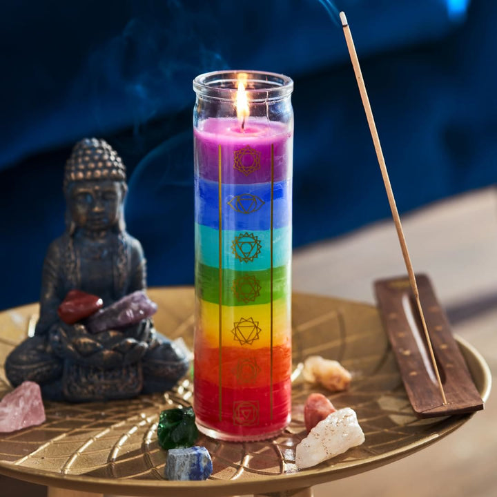Olivenorma Candela 7 Chakra Candela Devozionale con Barattolo Trasparente