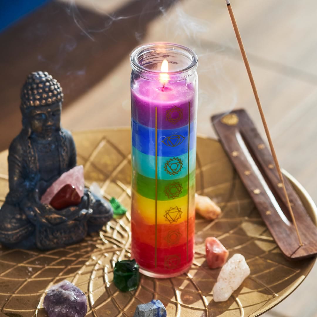 Olivenorma Candela 7 Chakra Candela Devozionale con Barattolo Trasparente
