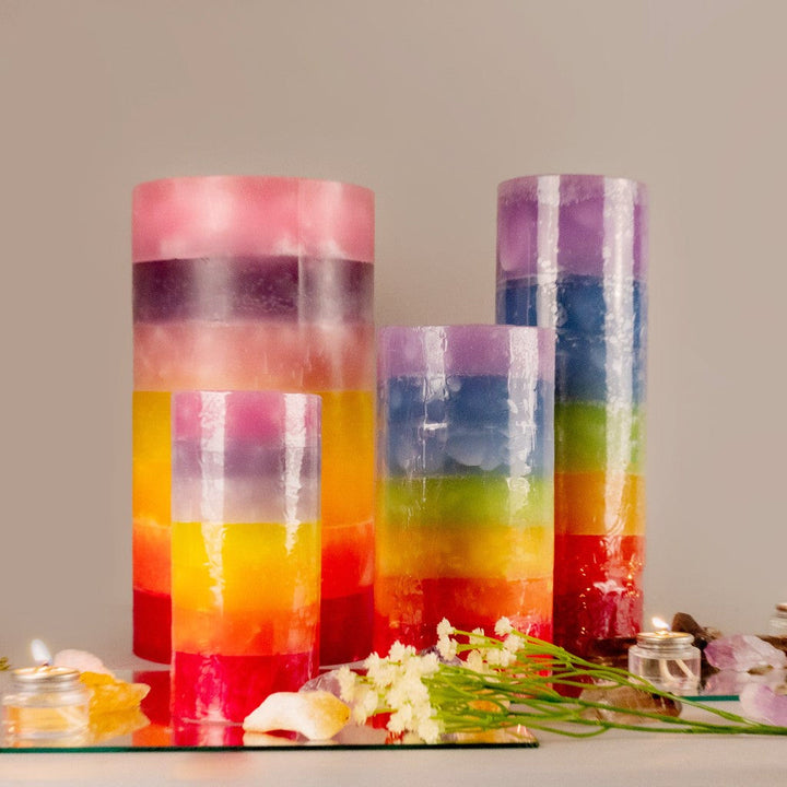 Candela a strati Chakra senza profumo Olivenorma Candela a colonna rotonda