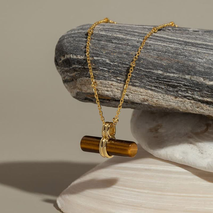 Collana con ciondolo in legno di bilanciamento con occhio di tigre naturale Olivenorma