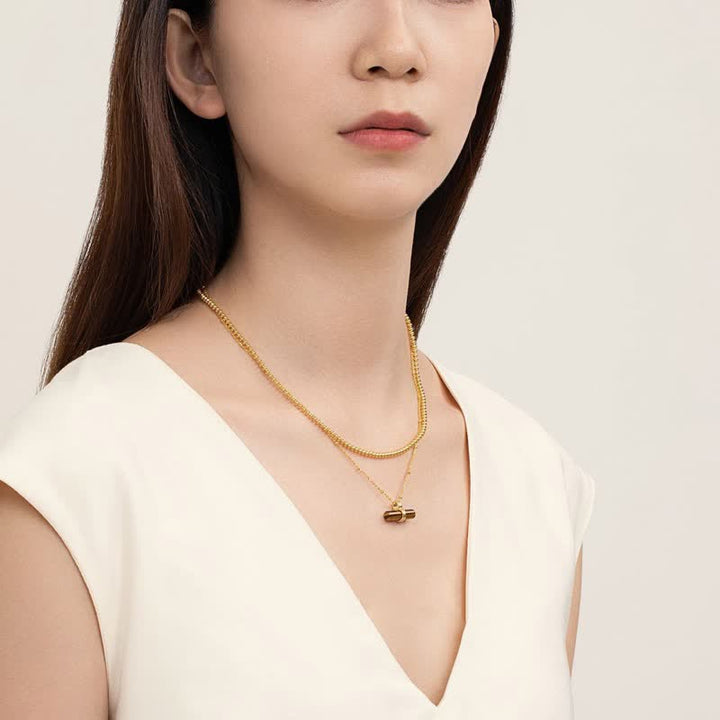 Collana con ciondolo in legno di bilanciamento con occhio di tigre naturale Olivenorma