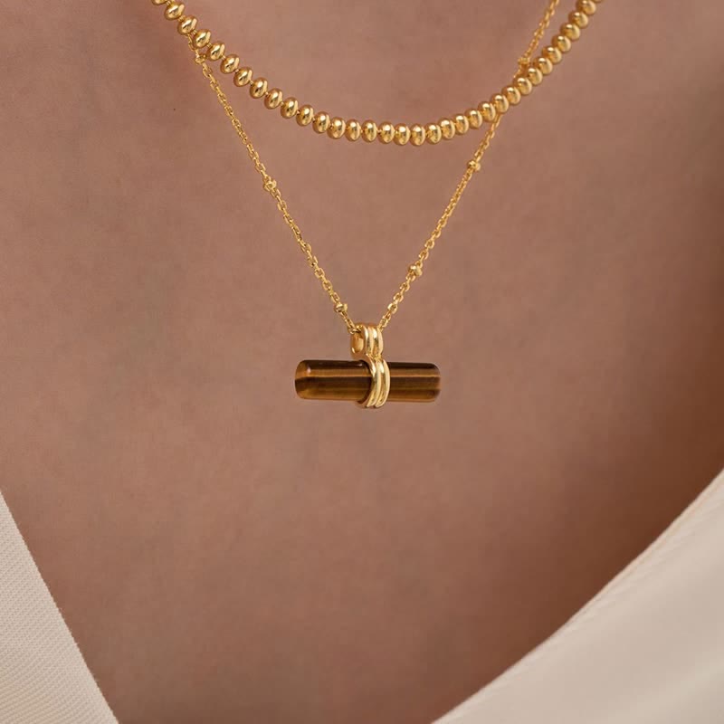 Collana con ciondolo in legno di bilanciamento con occhio di tigre naturale Olivenorma