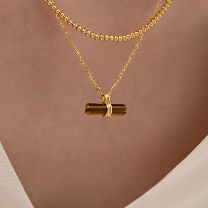 Collana con ciondolo in legno di bilanciamento con occhio di tigre naturale Olivenorma