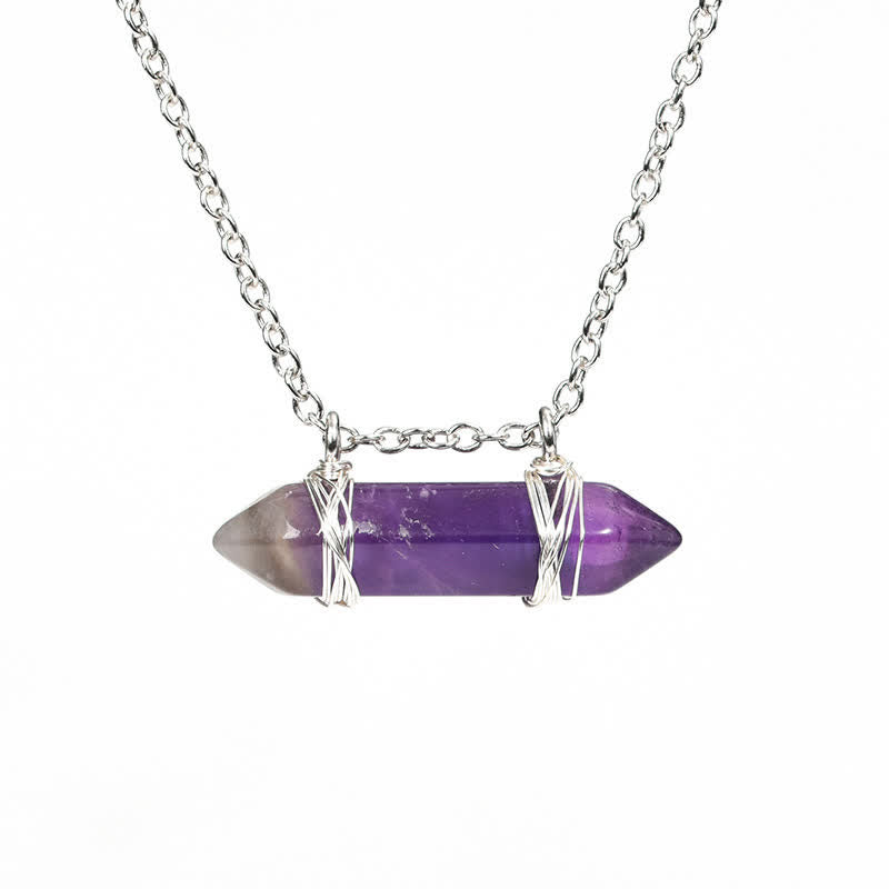 Collana con pendente a colonna a doppia punta in cristallo naturale Olivenorma