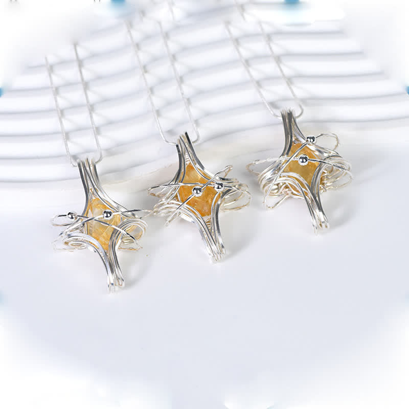 Collana con ciondolo pianeta ottaedrico a carica manuale in cristallo naturale Olivenorma