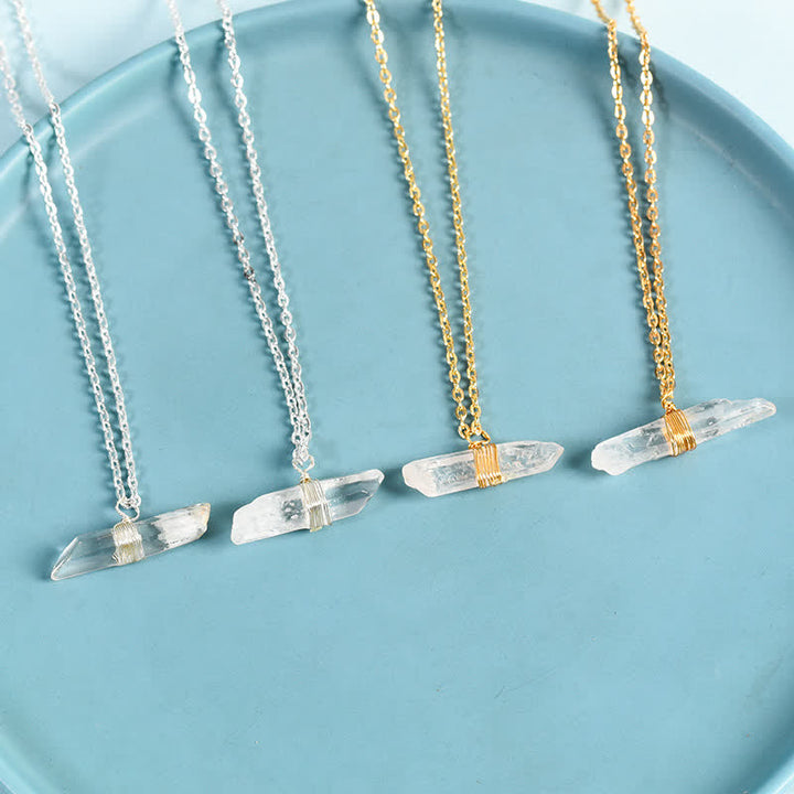 Collana con ciondolo in quarzo ialino avvolto in filo metallico Olivenorma