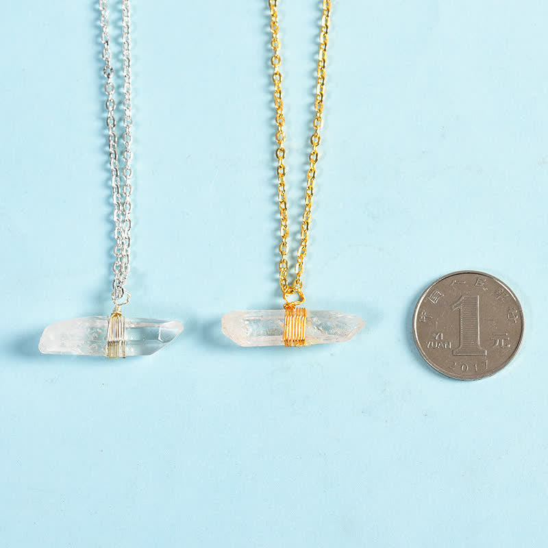 Collana con ciondolo in quarzo ialino avvolto in filo metallico Olivenorma