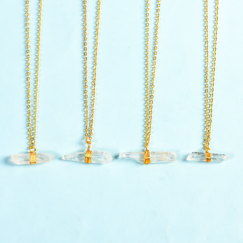 Collana con ciondolo in quarzo ialino avvolto in filo metallico Olivenorma