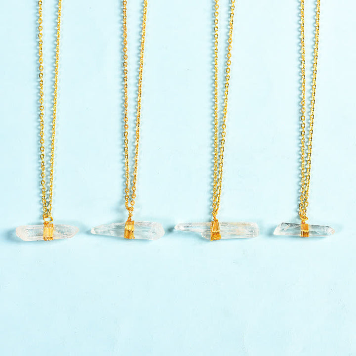 Collana con ciondolo in quarzo ialino avvolto in filo metallico Olivenorma