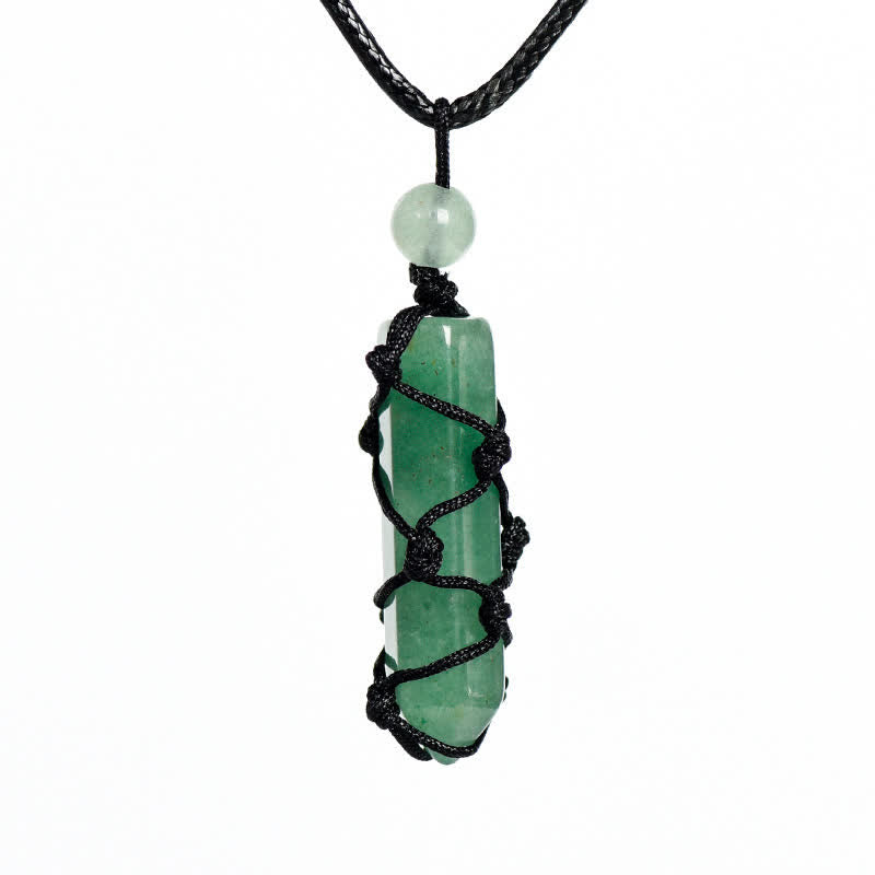 Collana con ciondolo a forma di nodo con borsa in rete intrecciata a colonna di cristallo Olivenorma