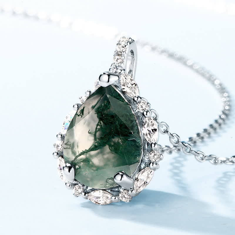 Collana con ciondolo in agata muschiata naturale Olivenorma e diamanti simulati