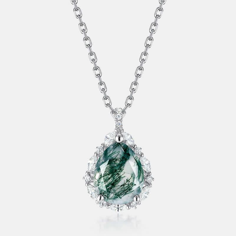 Collana con ciondolo in agata muschiata naturale Olivenorma e diamanti simulati