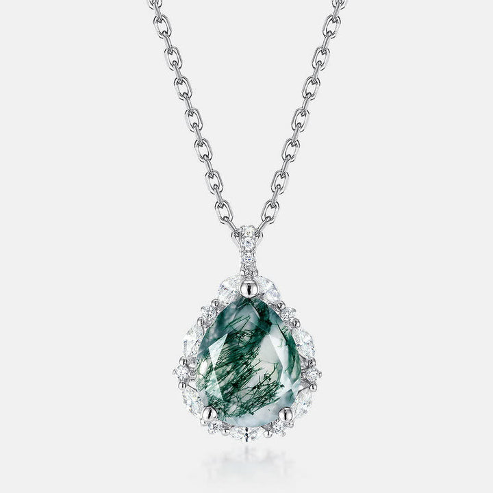 Collana con ciondolo in agata muschiata naturale Olivenorma e diamanti simulati